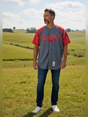 Vintage Mirage MLB Cleveland Indians pinstriped baseball jersey-Size Large